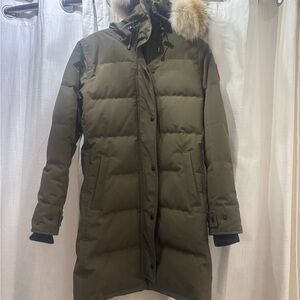 Canada Goose Khaki Puffer Jacket with Fur Hood